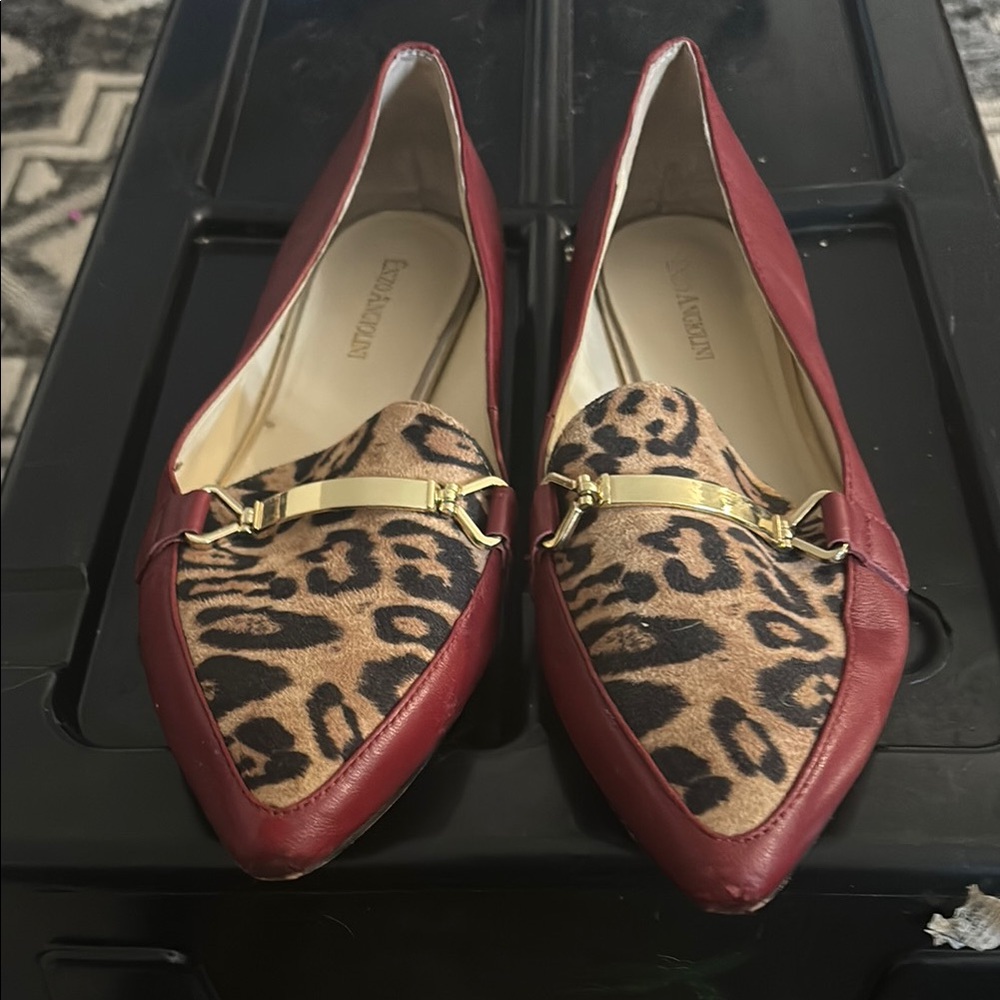 Enzo Angiolini Red and Brown Flats with Leopard Print